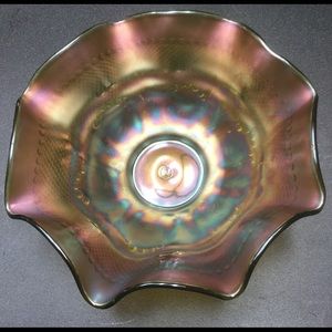 Northwood Amber Carnival Glass Low Bowl